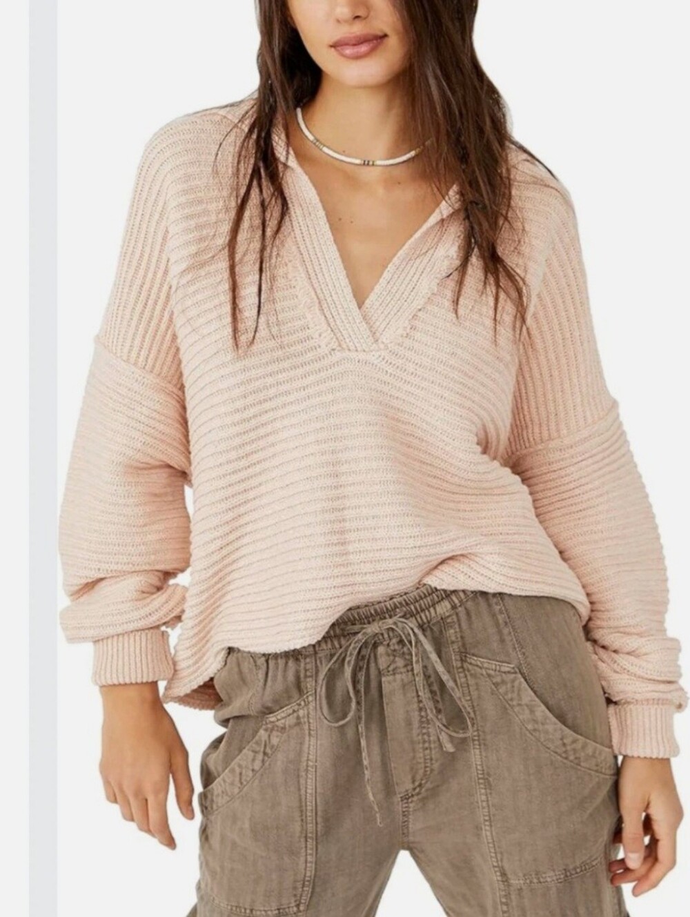 Free People Pink Polo Sweater